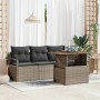 Graues 5-tlg. vidaXL Garten-Sofa-Set aus Rattan mit Stauraum und Tisch.