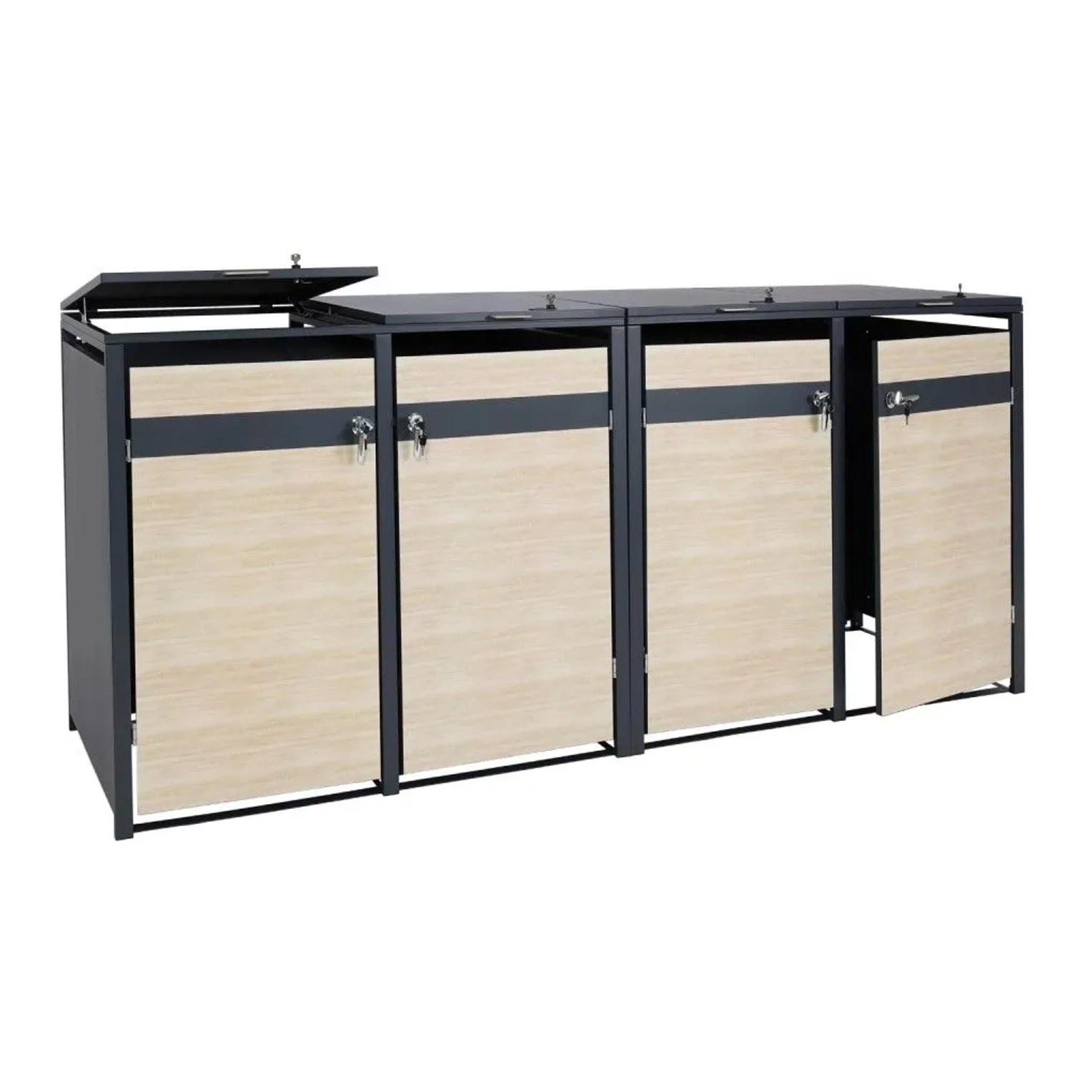 MCW 4er Mülltonnenverkleidung J82 Buche-Holzoptik Hellbraun 117x264x80cm