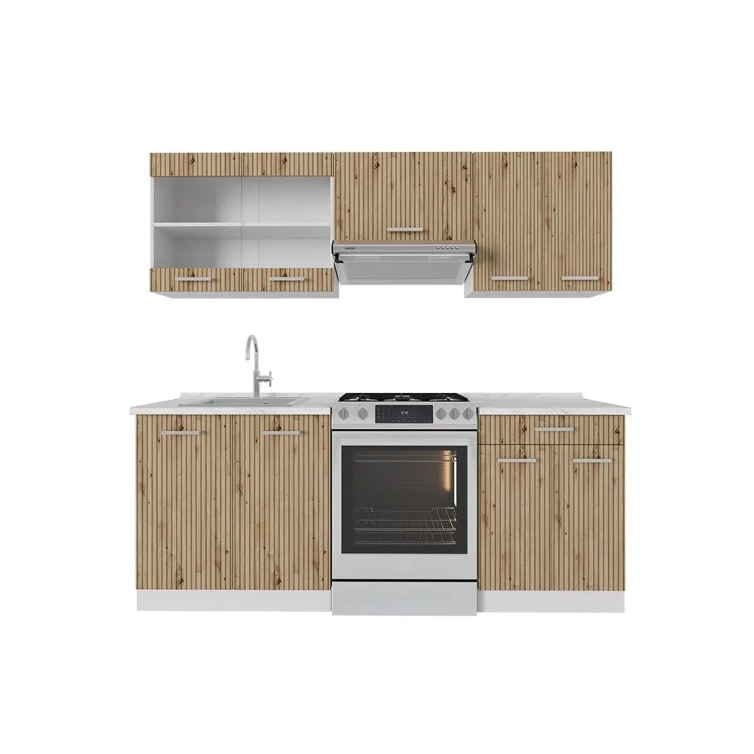Vicco R-Line Küchenzeile Artisan Eiche Weiß 200 cm AP Marmor ohne E-Geräte