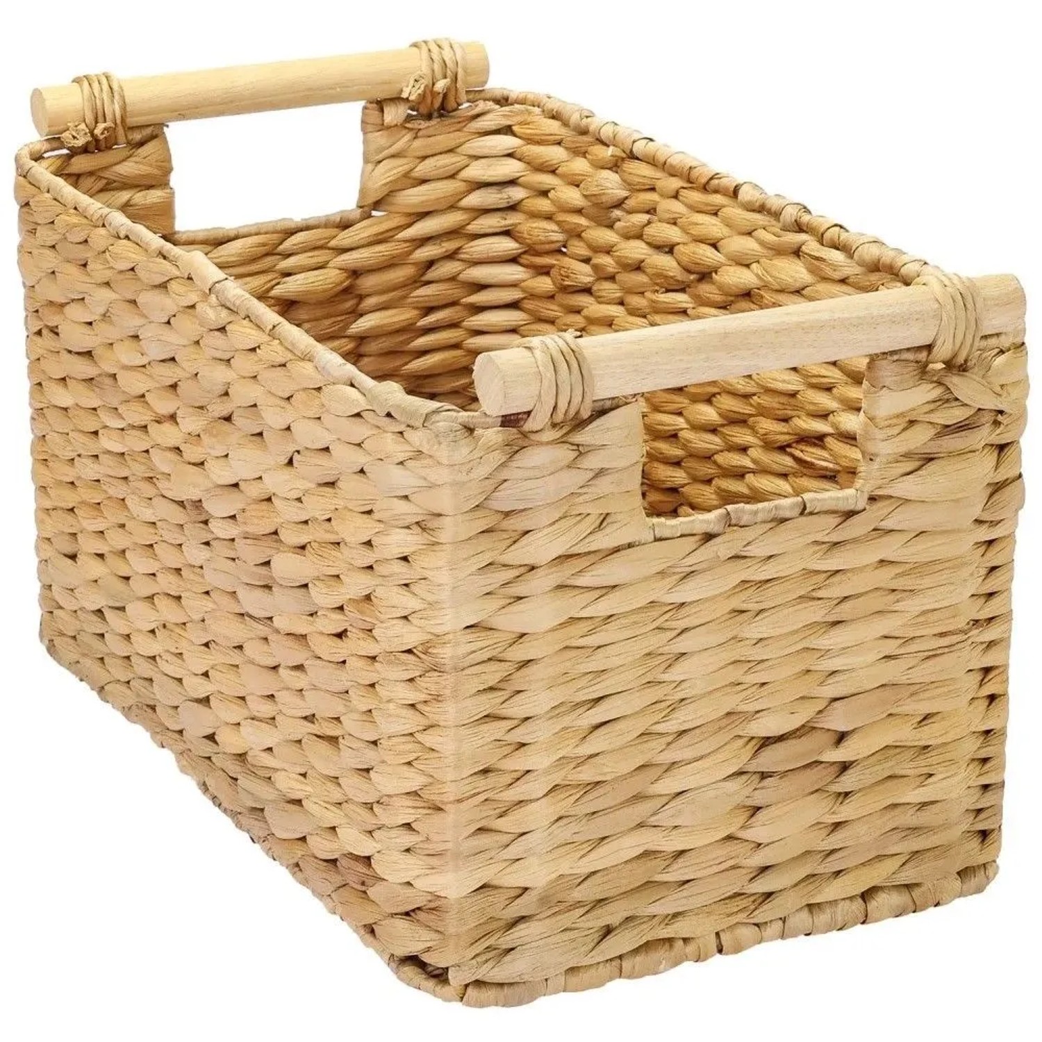 HMF 37279-37CM Aufbewahrungskorb Badezimmer Korb Geflochten Wasserhyazinthe Holzgriffen 37 x 22 x 20 cm