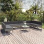 Graues 11-tlg. vidaXL Garten-Lounge-Set aus Rattan mit anthrazitfarbenen Auflagen und Tisch.