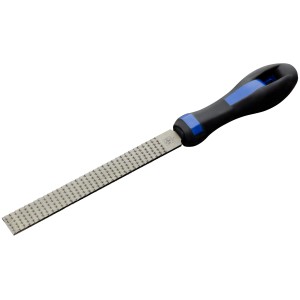 LUX Feilraspel 150 mm mit blau-schwarzem Comfort-Griff für Holz- und Metallbearbeitung.