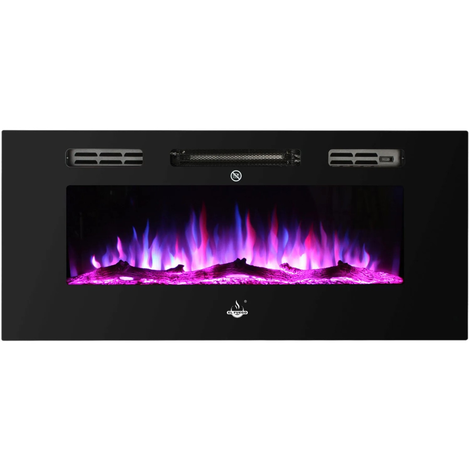 El Fuego Elektrokamin Bern 130 mit LED-Ambientelicht und schwarzer Glasfront.