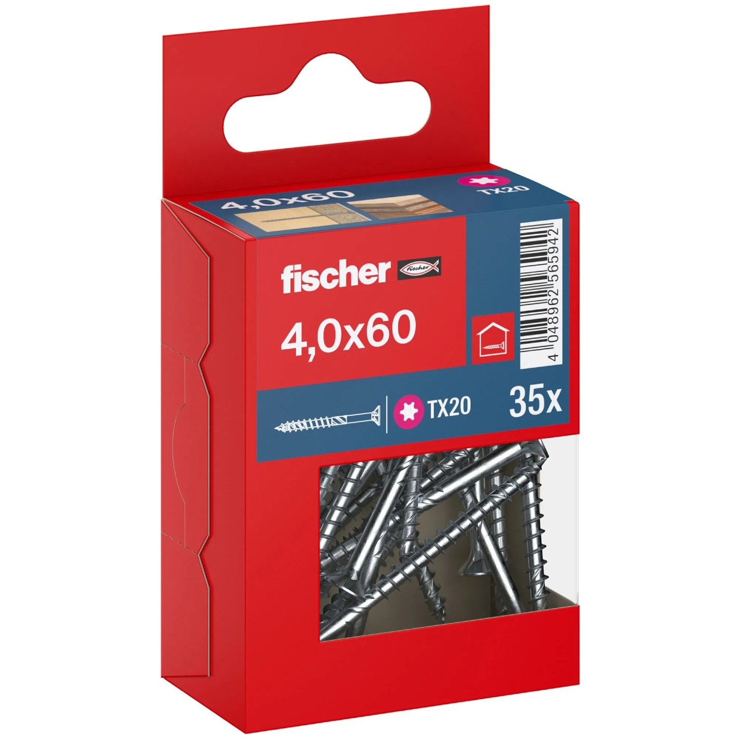 Fischer Schraube PowerFast II Senkkopf TX Teilgewinde Ø 4 x 60 mm Silber 35 Stk