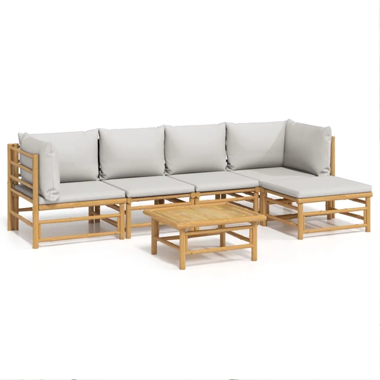 vidaXL 6-tlg Garten-Lounge-Set mit Hellgrauen Kissen Bambus Modell 5