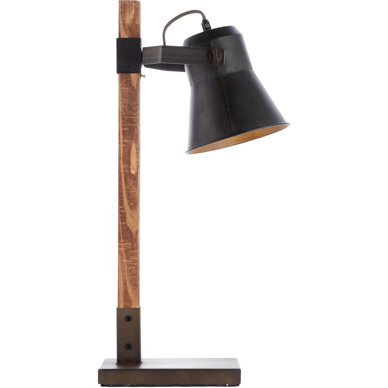 Schwarze Brilliant Tischleuchte Plow aus Stahl und Holz, Design-Tischlampe für den Innenbereich.