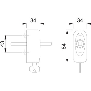 Technische Zeichnung: Hoppe abschließbare Fenstergriff-Rosette aus Aluminium mit Maßen.