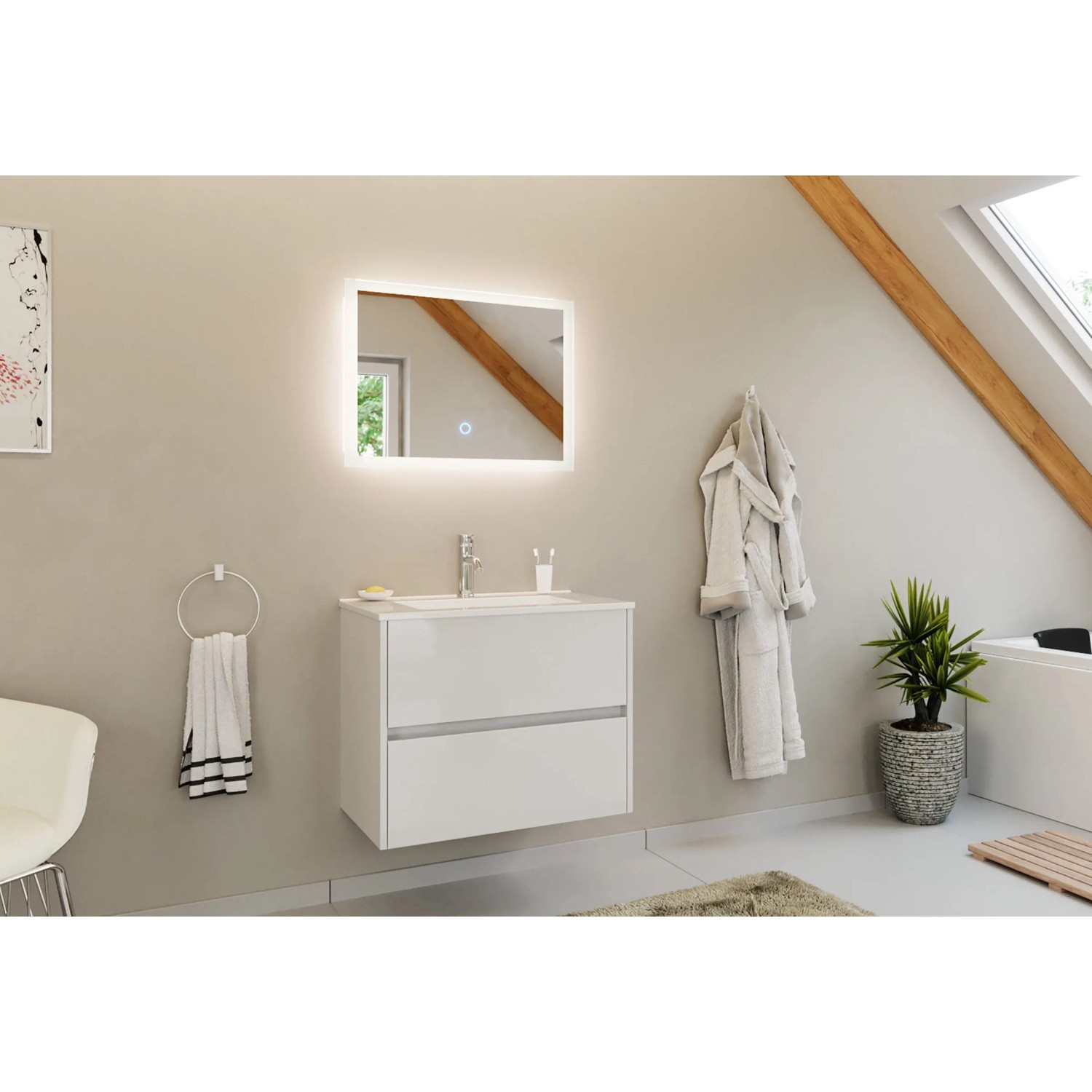 Posseik Badmöbelset Limes 71 cm Weiß Hochglanz LED