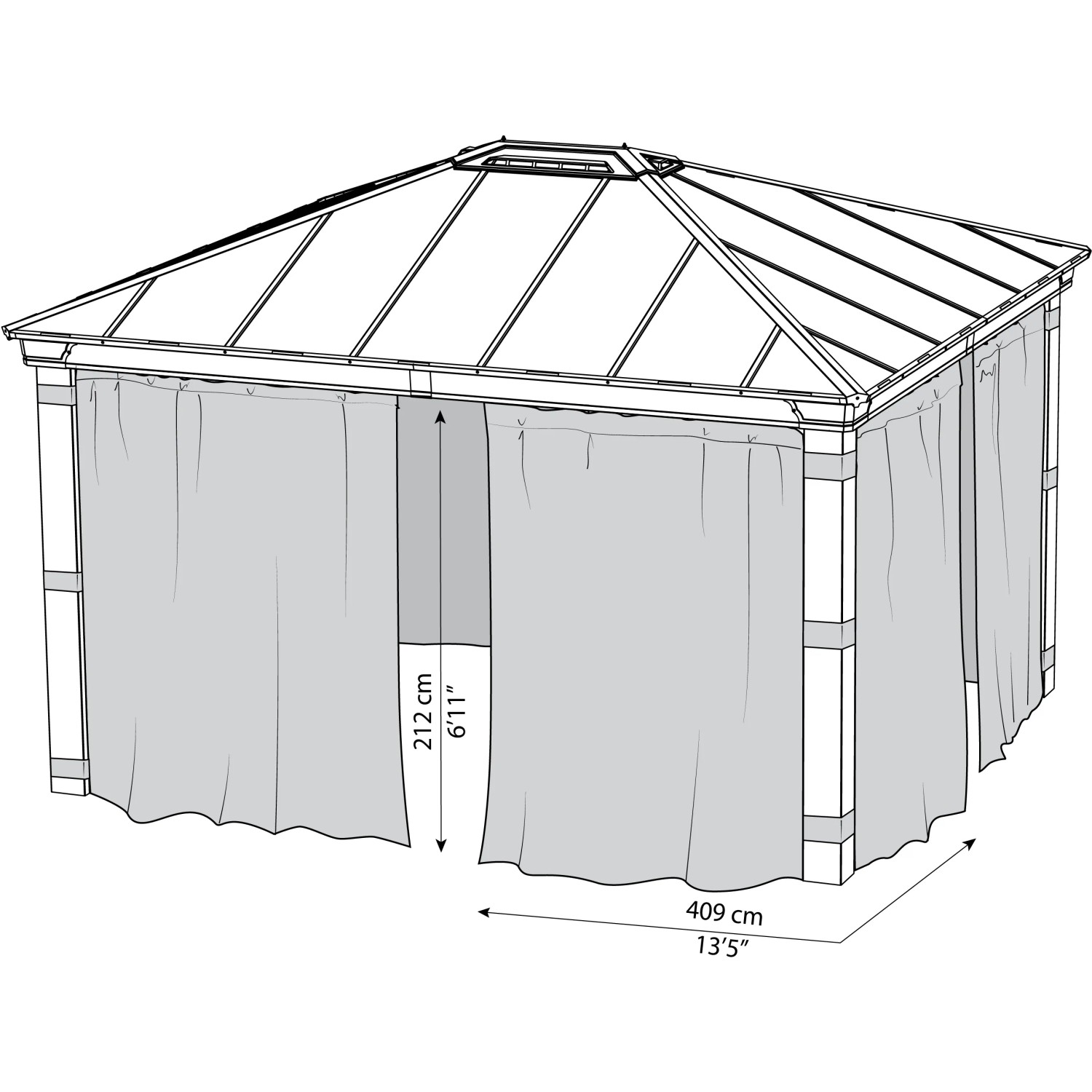 Palram Canopia Seitenteile für Pavillon Dallas 4300, dunkelgraue Vorhänge als Zubehör für Lauben.