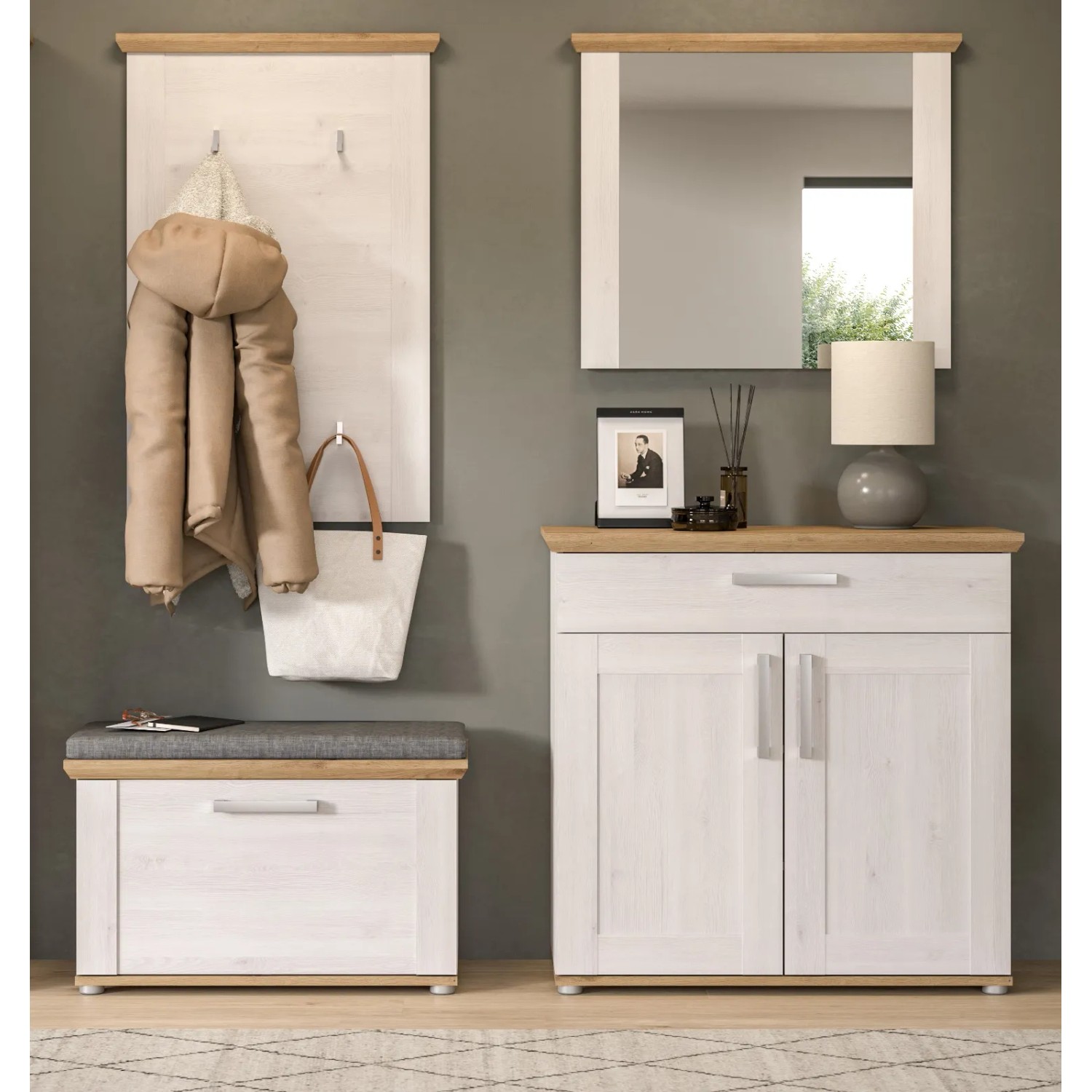 Inn.Furn Garderobenpaneel Weiß Lärche Landhaus 68 cm 5 Kleiderhaken Mirano_5