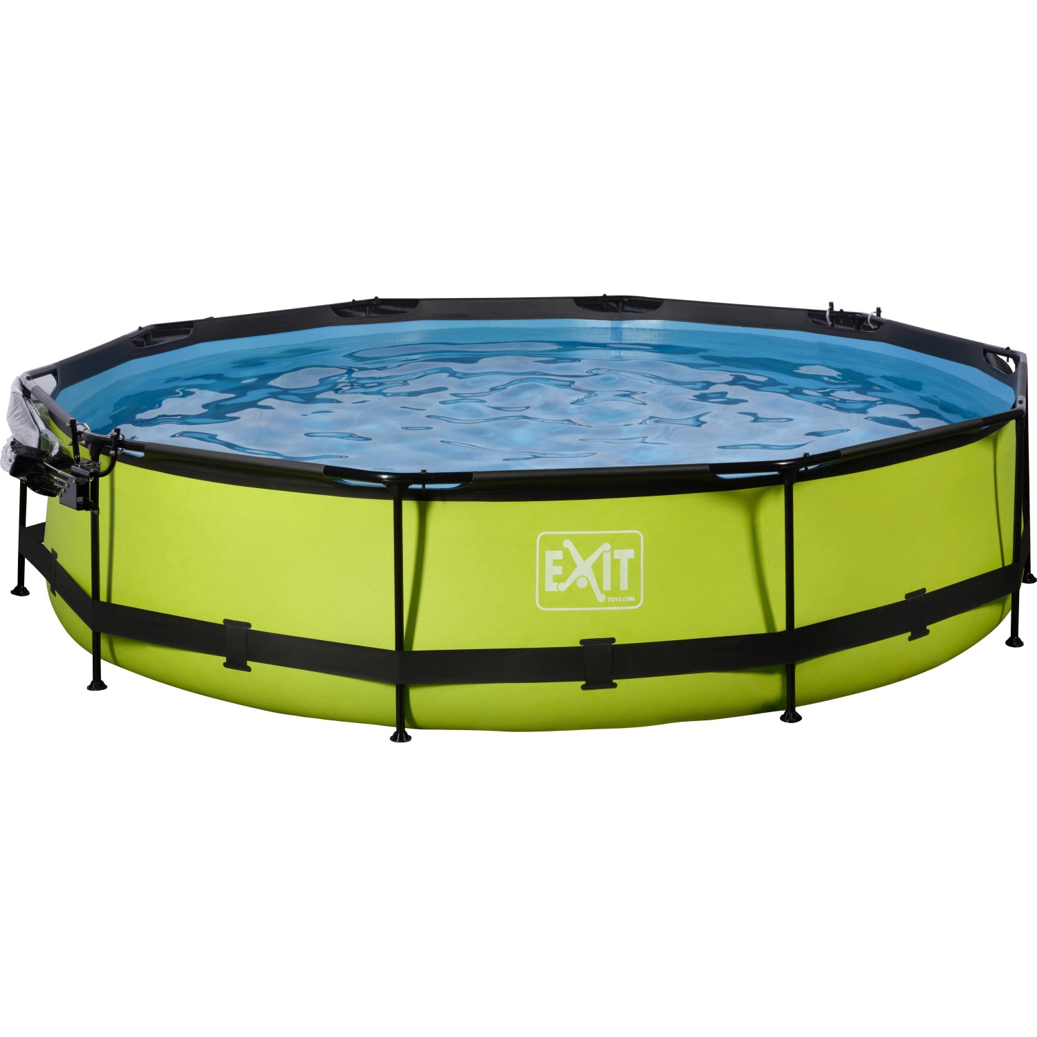 Runder, grüner EXIT Lime Pool ø 360 cm mit Filterpumpe und Abdeckung.