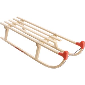 Holzschlitten Davos, 110 cm, aus Buchenholz mit lackierten Metallkufen für Kinder und Erwachsene.