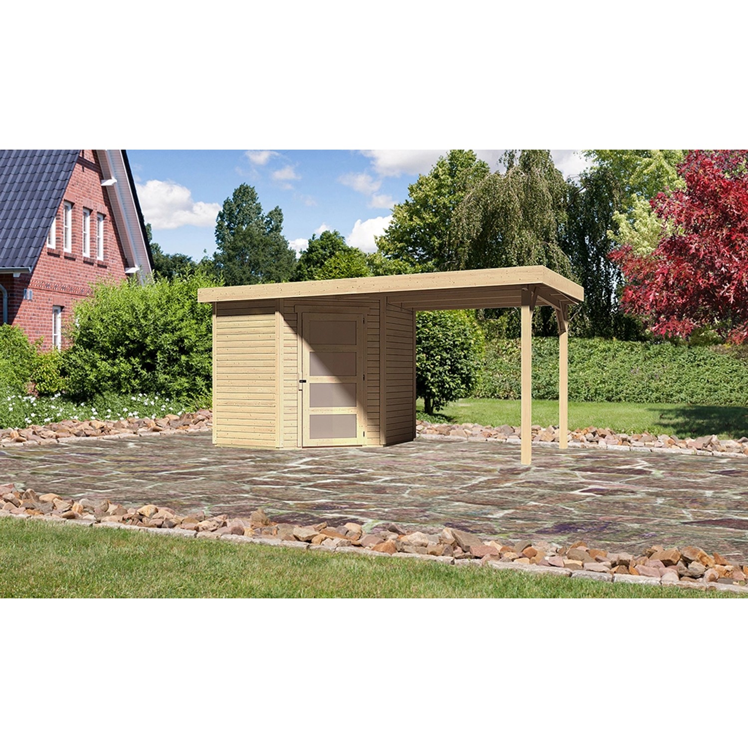 Karibu Holz-Gartenhaus Linköbing Natur Flachdach Unbehandelt 209 cm x 213 c günstig online kaufen