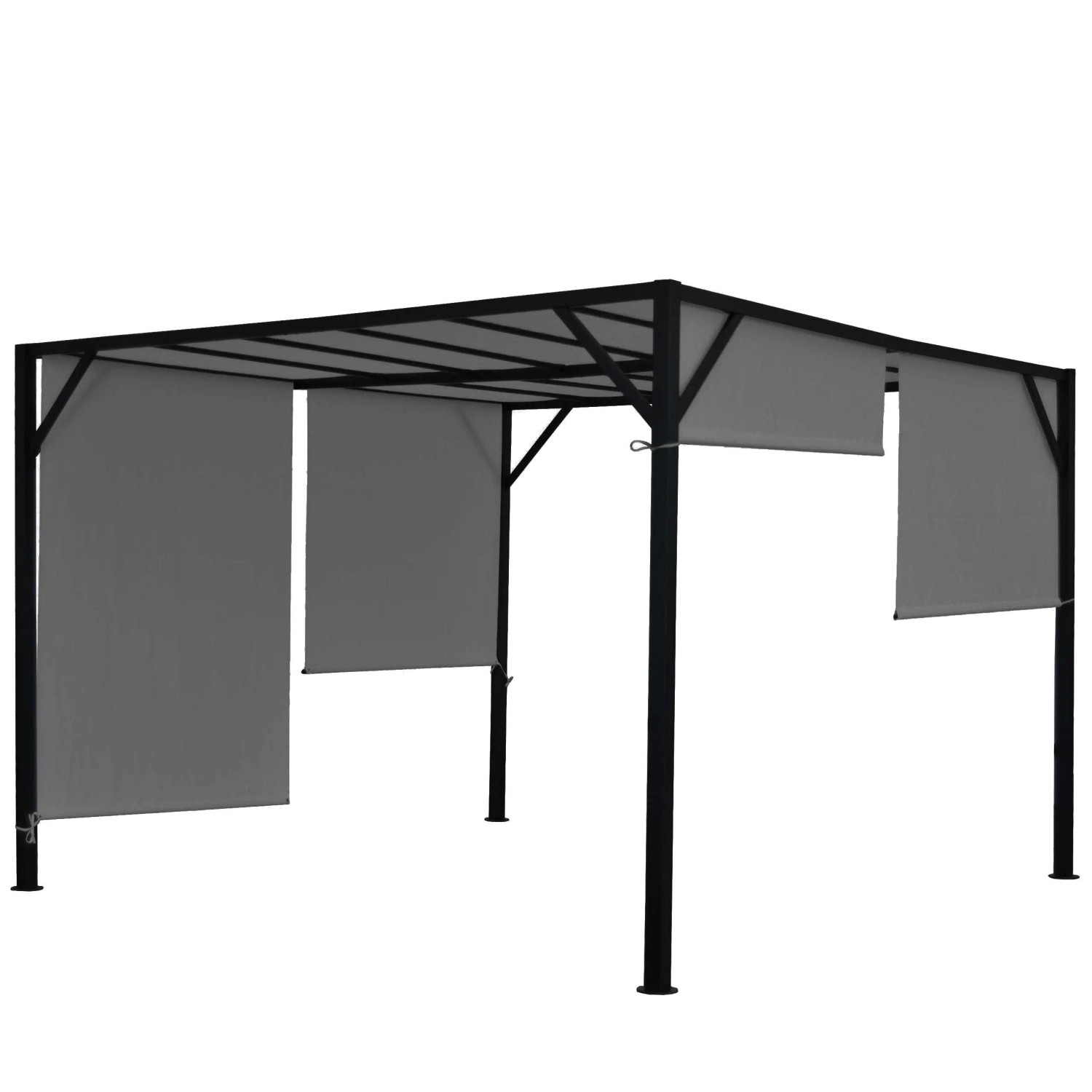 BERLINLODGE Pergola Baia HxBxT 212x300x400cm Garten Pavillon Terrassenüberdachung Stabiles 6cm-Stahl-Gestell Und Schiebedach Grau