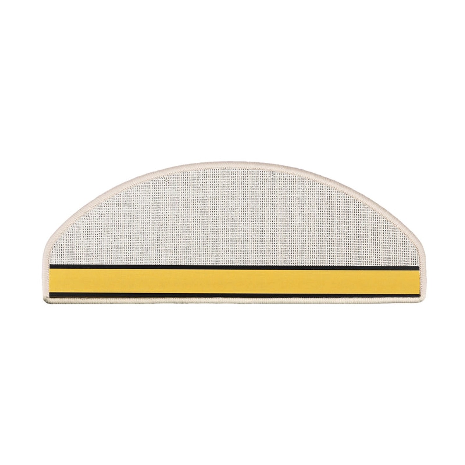 Halbrunde, atmungsaktive, creme-farbene Velours Stufenmatte mit gelbem Streifen.