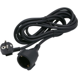 Schwarzes Schuko Verlängerungskabel, 3 m lang, für den Innenbereich.