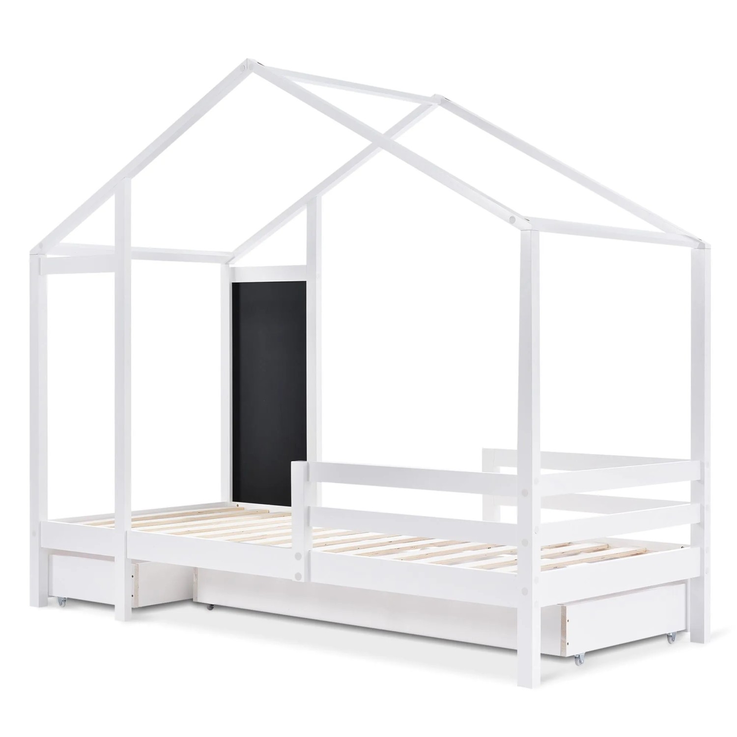 okwish Kinderbett 90x200cm mit Tafel und 2 Schubladen Kinderzimmer Weiß ohne Matratze