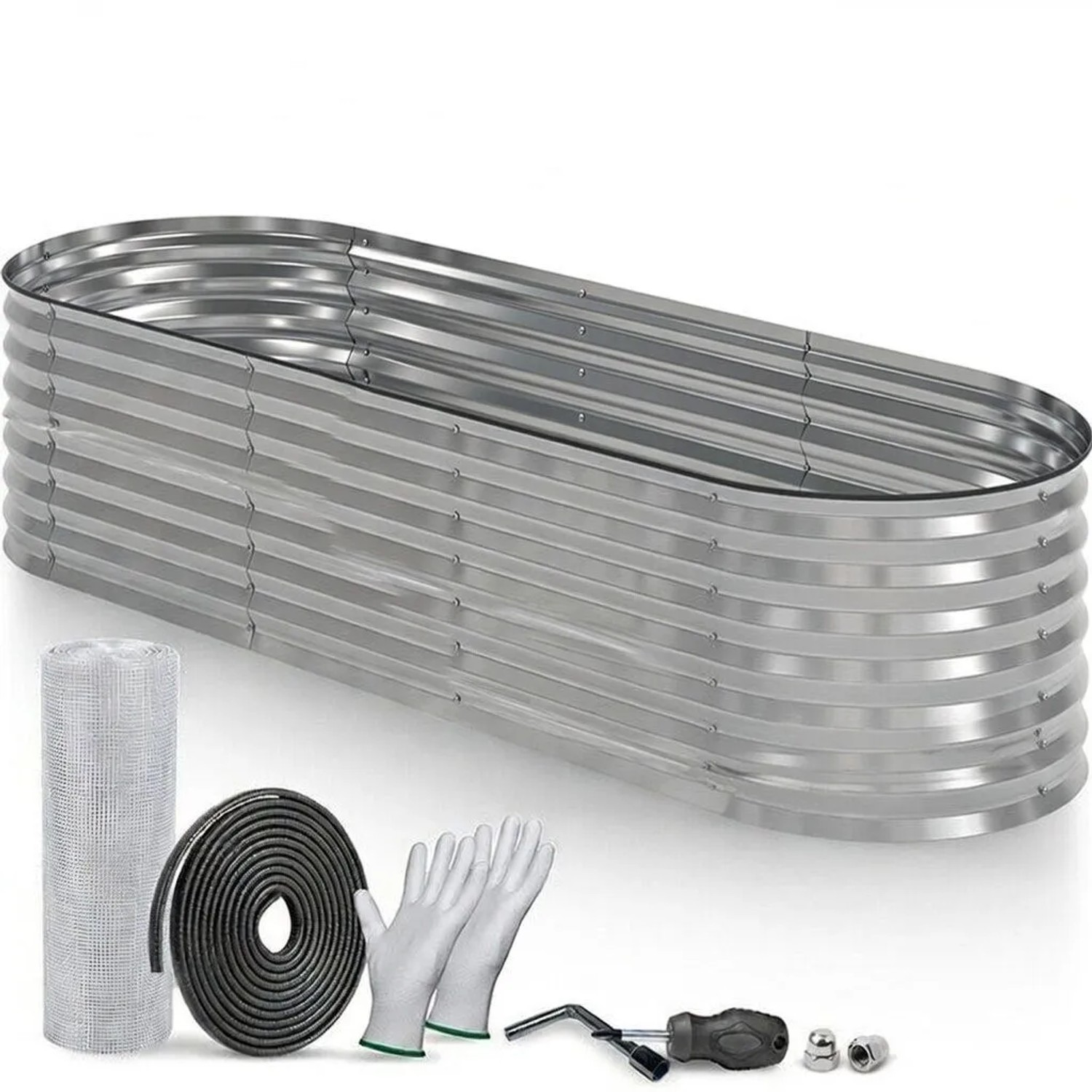 TTL GARDEN Ovales Garten-Hochbeet FUSION 6in1 200×60×45 cm – Modulares Metall Hochbeet Verzinkt in Silber für Garten