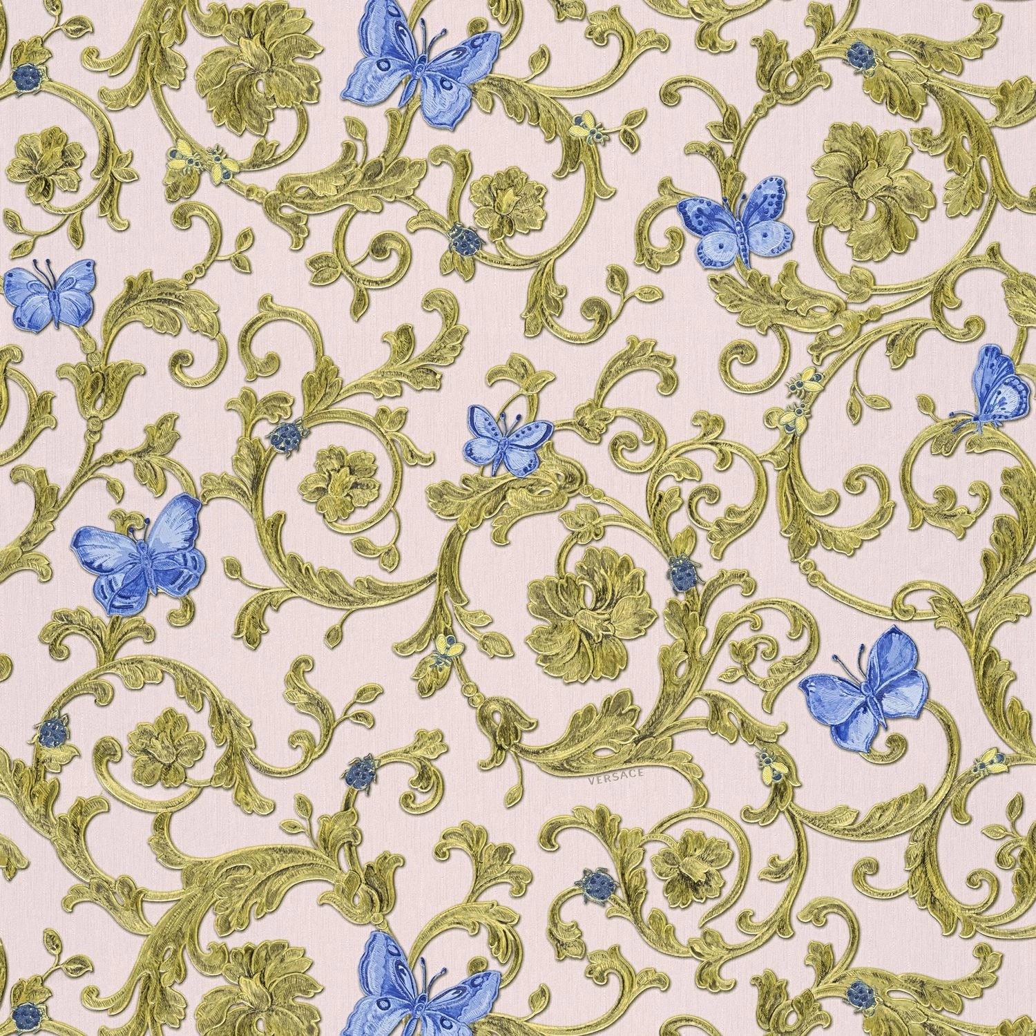 PROFHOME 343256-GU Luxus Tapete Blumen schimmernd Blau Gold Rosa 7,035 m2 0,70 m x 10,05 m 7,035 m2 Blau