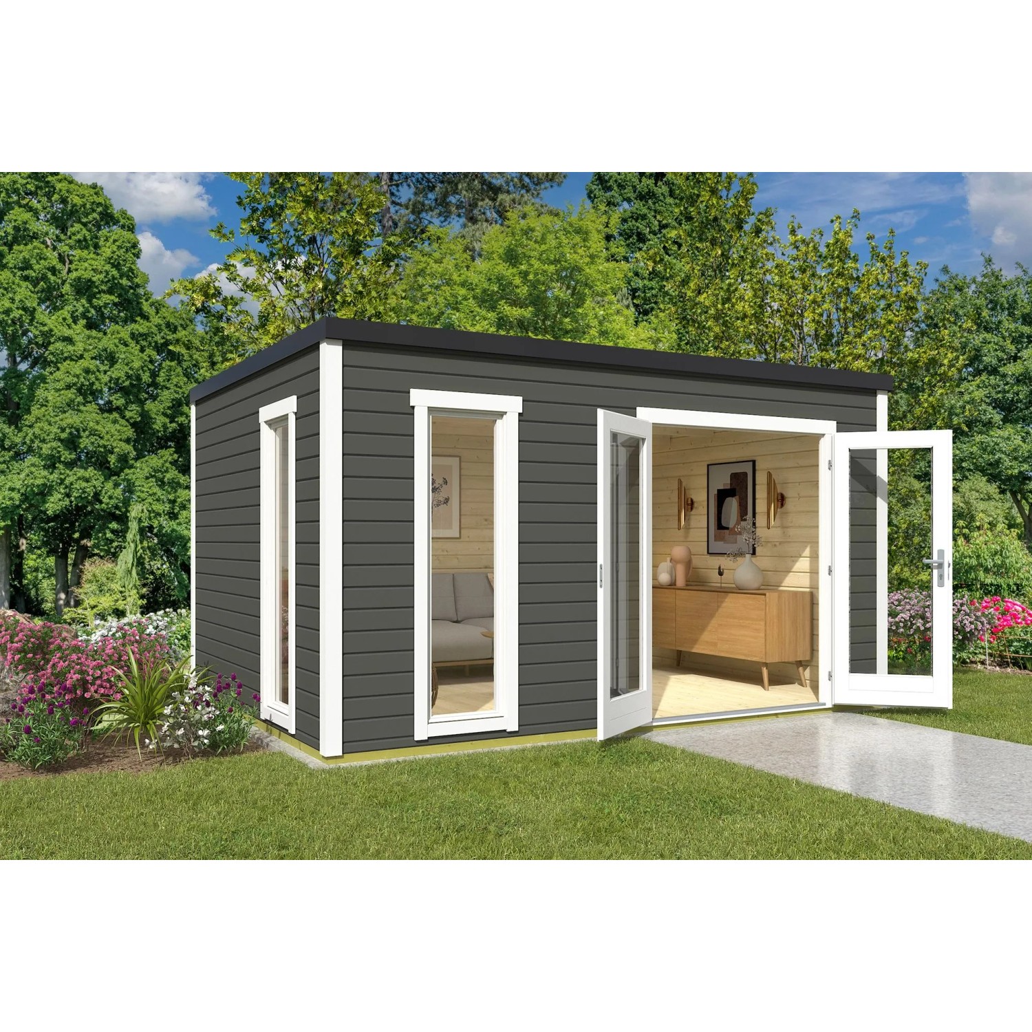 Lasita Gartenhaus Palermo 4 Grau-Grün 394,4 cm x 300 cm