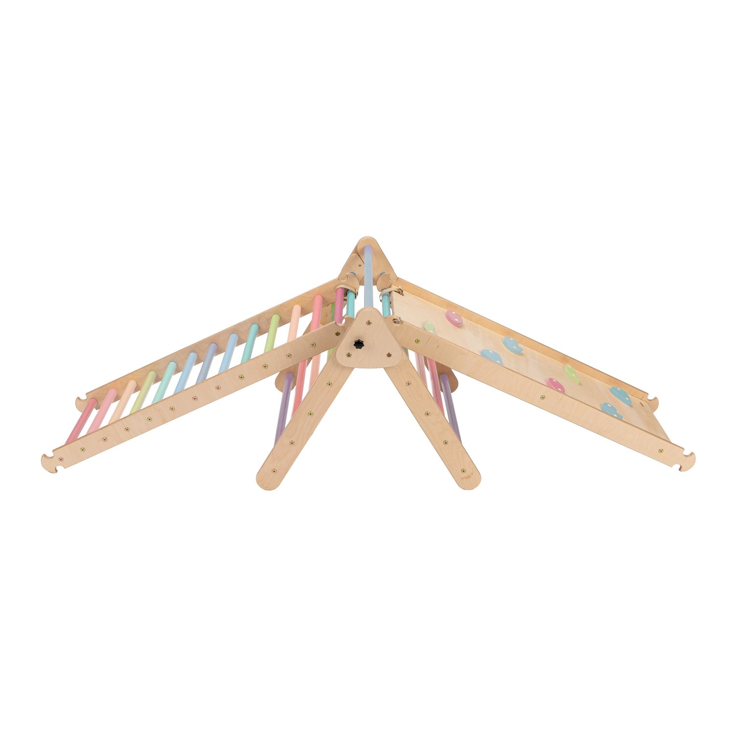 KateHaa Kletterdreieck mit Leiter und Kletterwand Holz Pastell