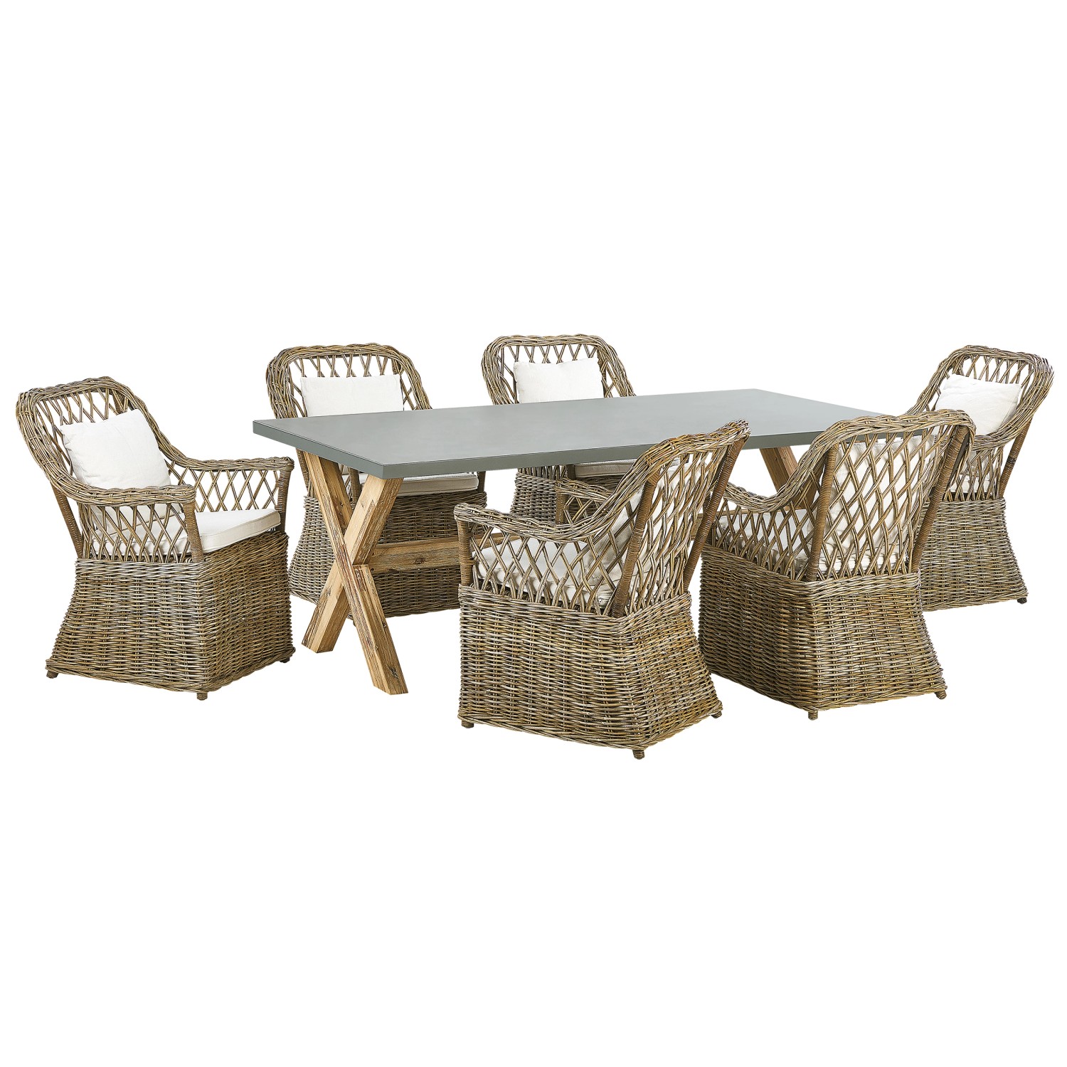 Beliani Gartentisch Set MAROS/OLBIA Naturfarben Grau Beige Weiss Heller Hol günstig online kaufen