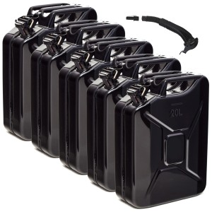 5 schwarze 20L Metall Kraftstoffkanister mit Ausgießer, ideal für Benzin, Diesel und E10.