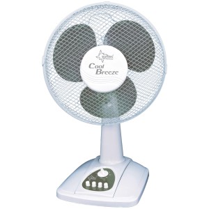 Weiß-grauer Suntec Tischventilator CoolBreeze 3000 TV mit 30 cm Durchmesser.
