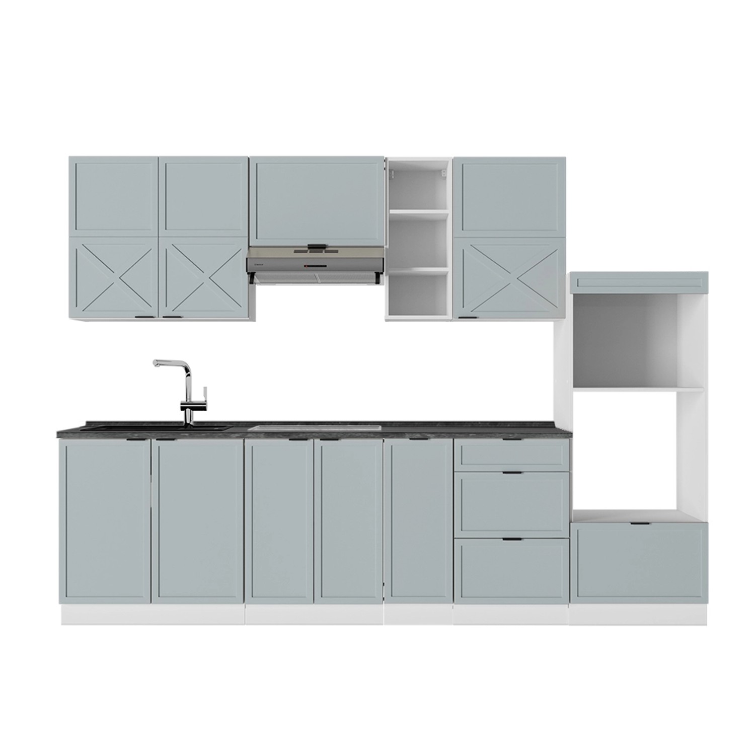 Vicco Fame-Line Küchenzeile Hellblau-grau/Weiß 280 cm AP Anthrazit günstig online kaufen