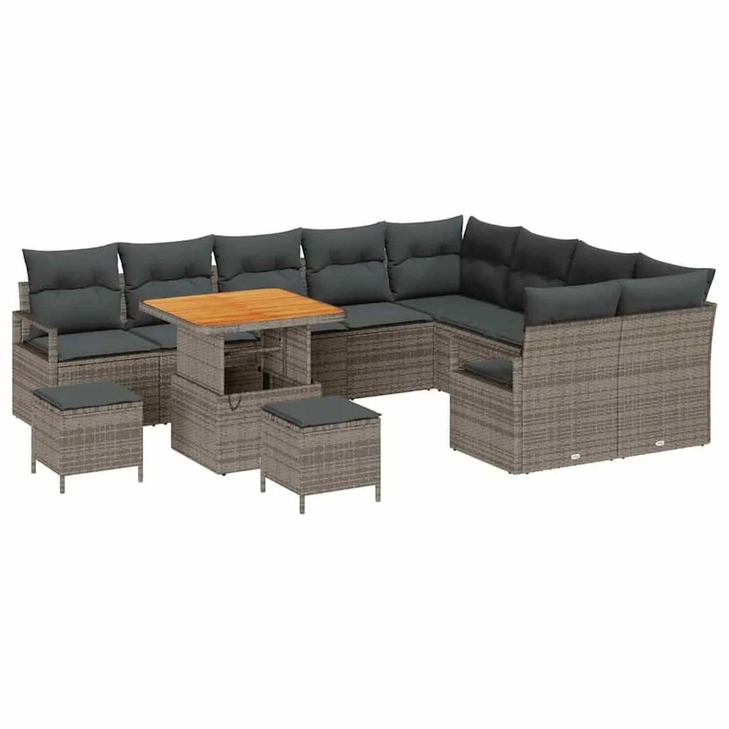vidaXL Garten-Sofa-Set mit Kissen mit Speicher 12-Tlg Grau 3364513