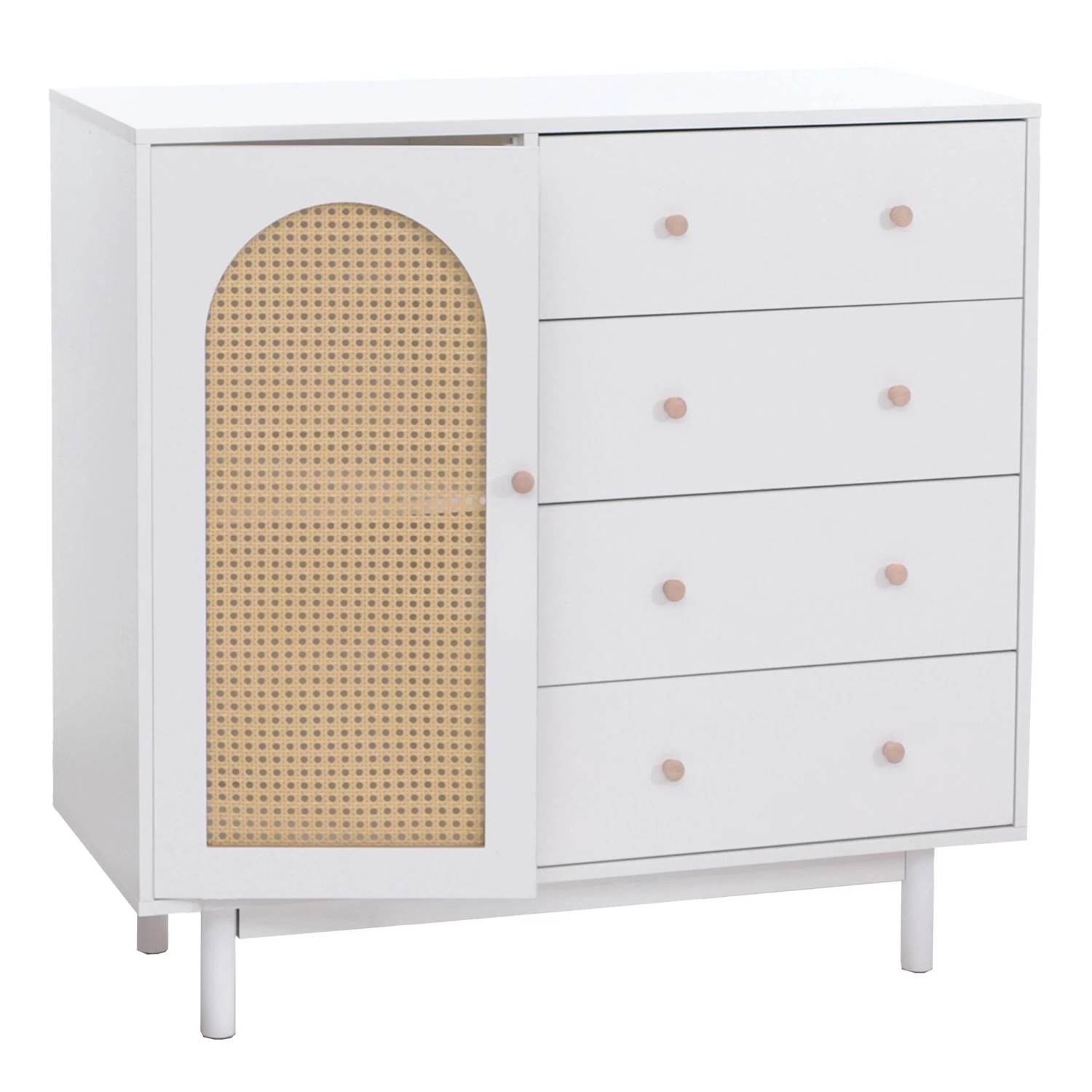 MCW Kommode P52 Poly-Rattan MDF Melamin 95x100x40cm Weiß