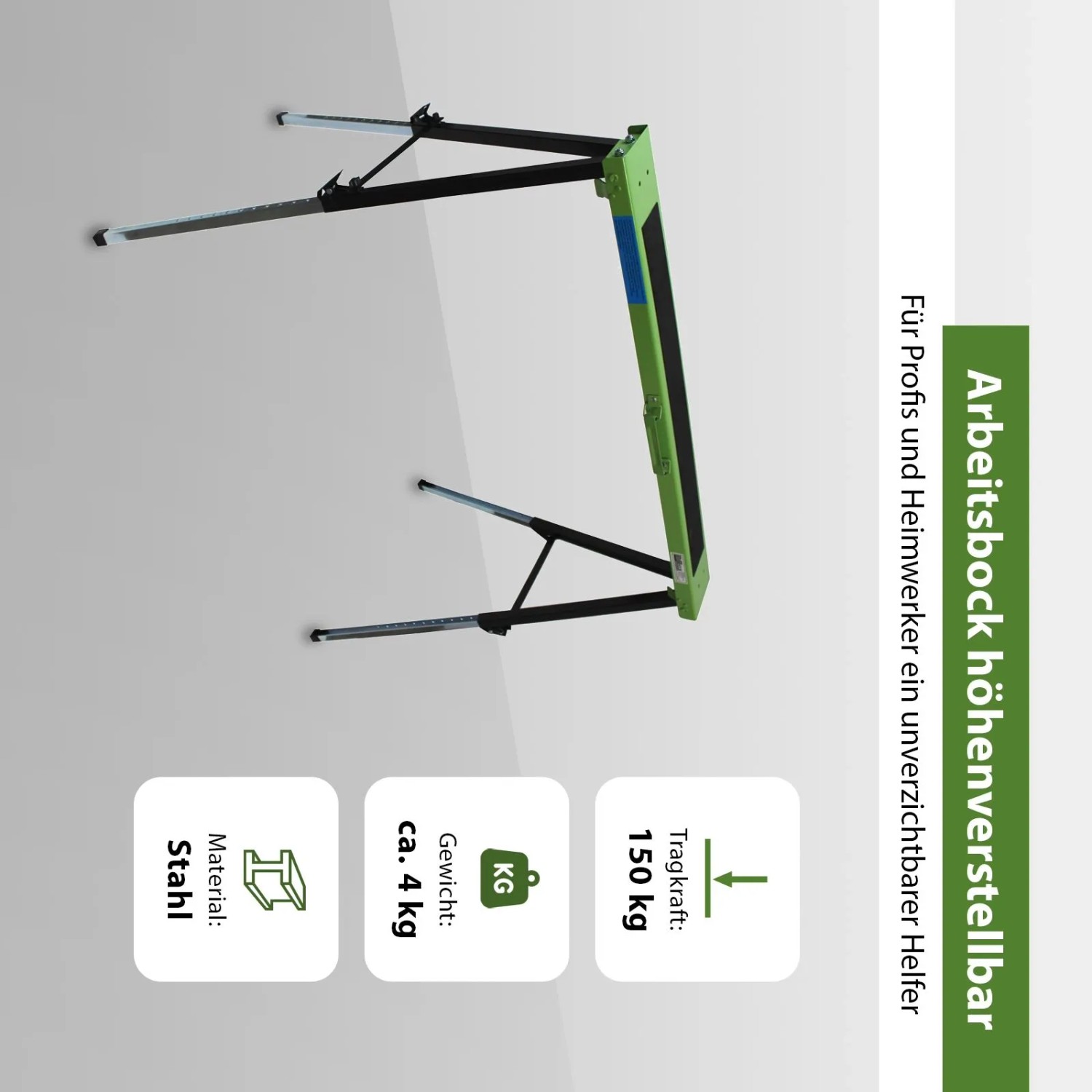 2er Set TRUTZHOLM Arbeitsbock, höhenverstellbar bis 91cm, Stahl, grün/schwarz.