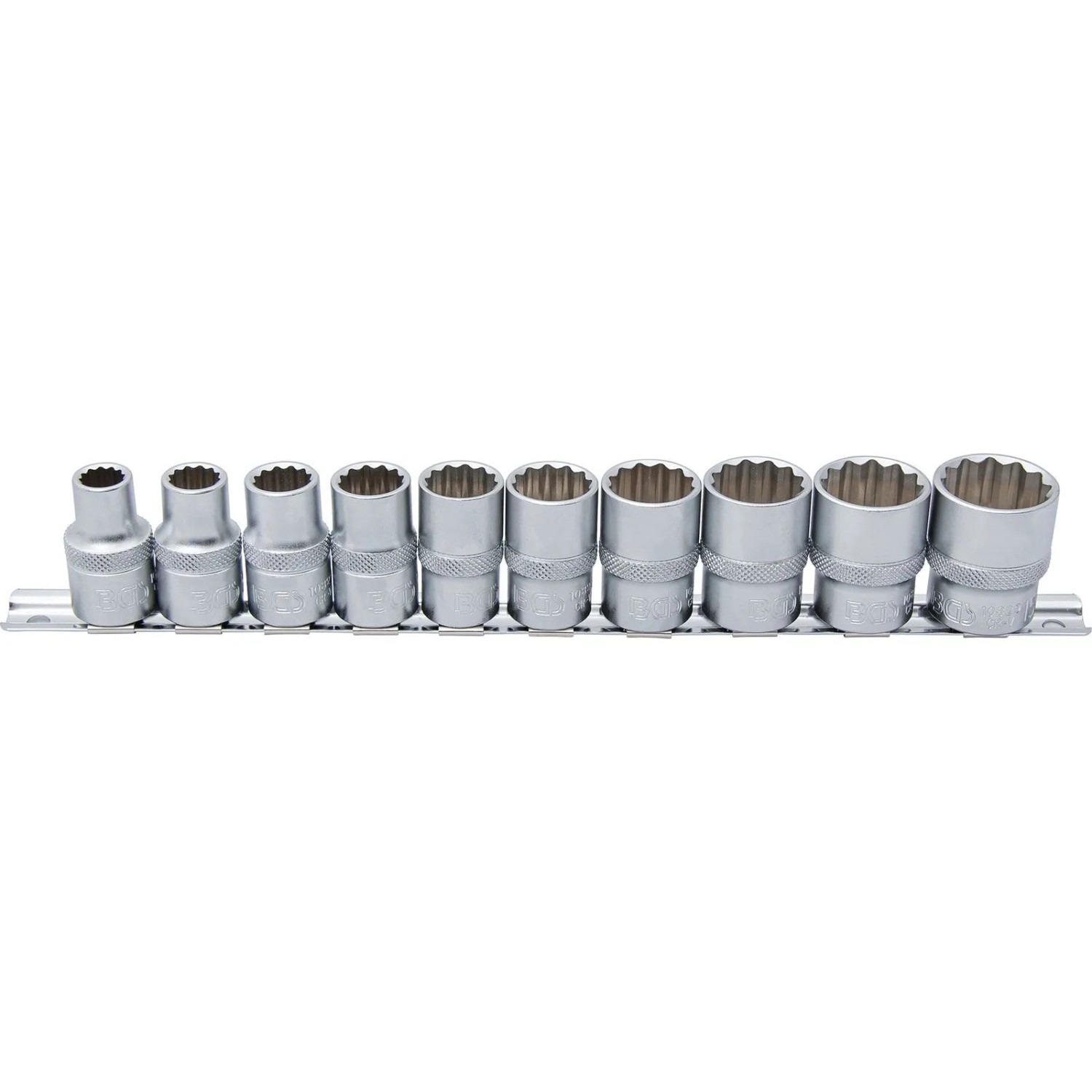 BGS Steckschlüssel Einsatz Satz Zwölfkant Antrieb Innenvierkant 12 5 Mm  1 2 Zoll  Zollgrößen 10Tlg  9114