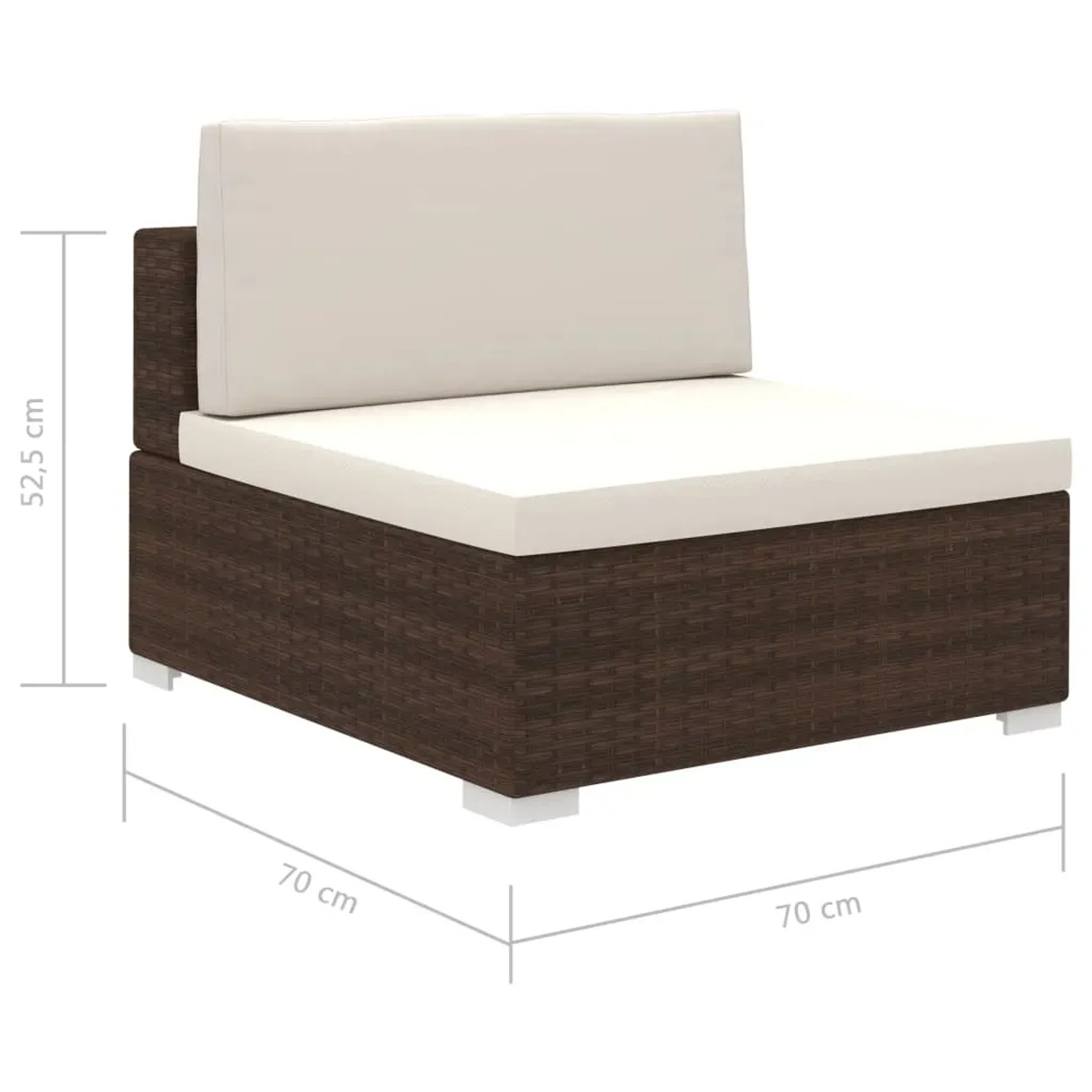 vidaXL Garten-Lounge-Set, braunes Poly Rattan, Sitzelement mit cremefarbenen Auflagen.