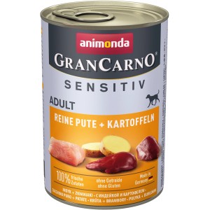 Gran Carno Sensitiv Hunde-Nassfutter mit Pute und Kartoffel, 400g Dose.