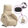 Cremefarbener Relaxsessel mit Aufstehhilfe aus Mikrofaser, mit Details zur Bedienung und Funktion.