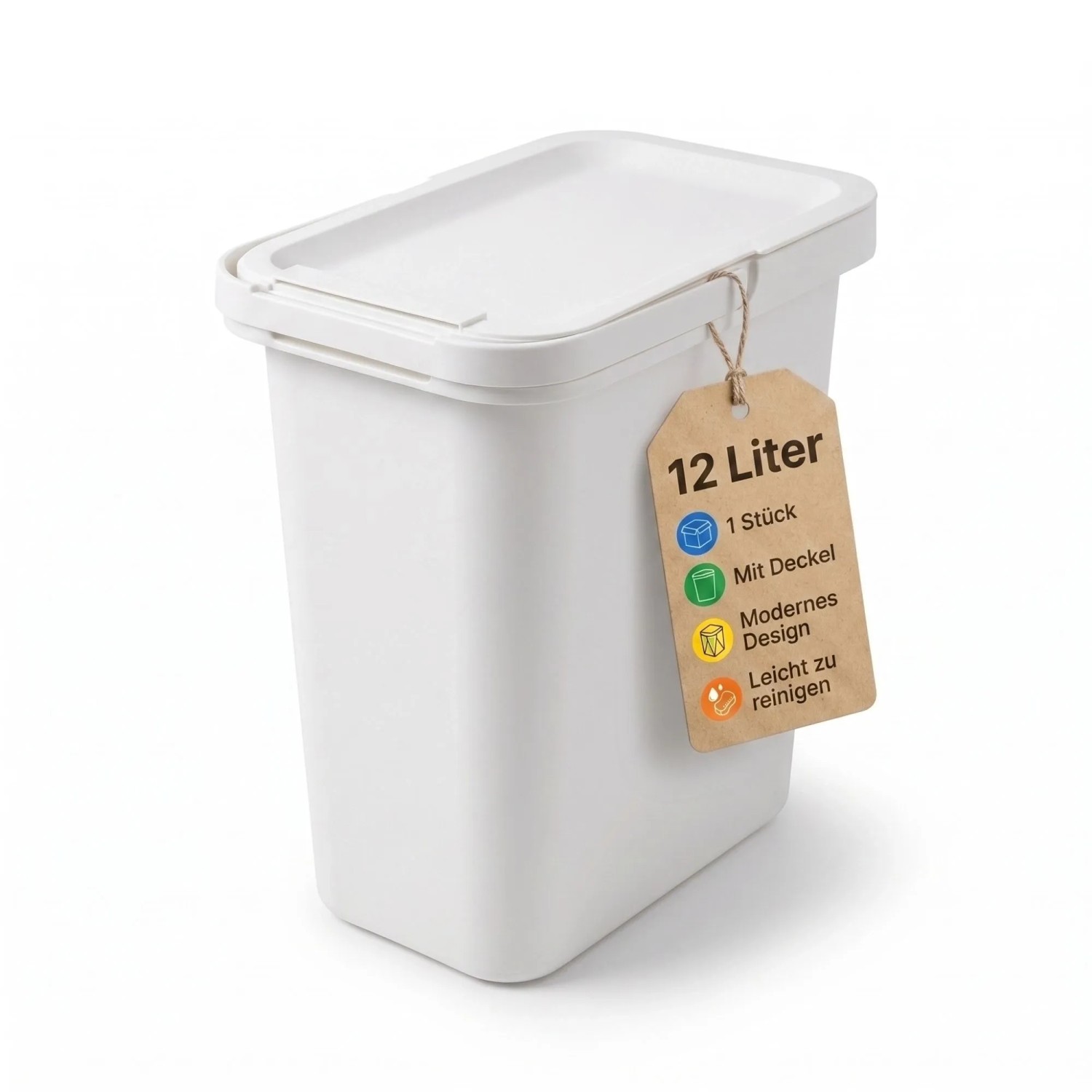 BigDean 12 Liter Mülleimer mit Deckel & Henkel & Mülltütenbefestigung