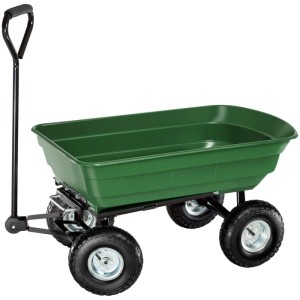 Grüner Tectake Bollerwagen mit Kippfunktion und Luftreifen für Camping & Garten.