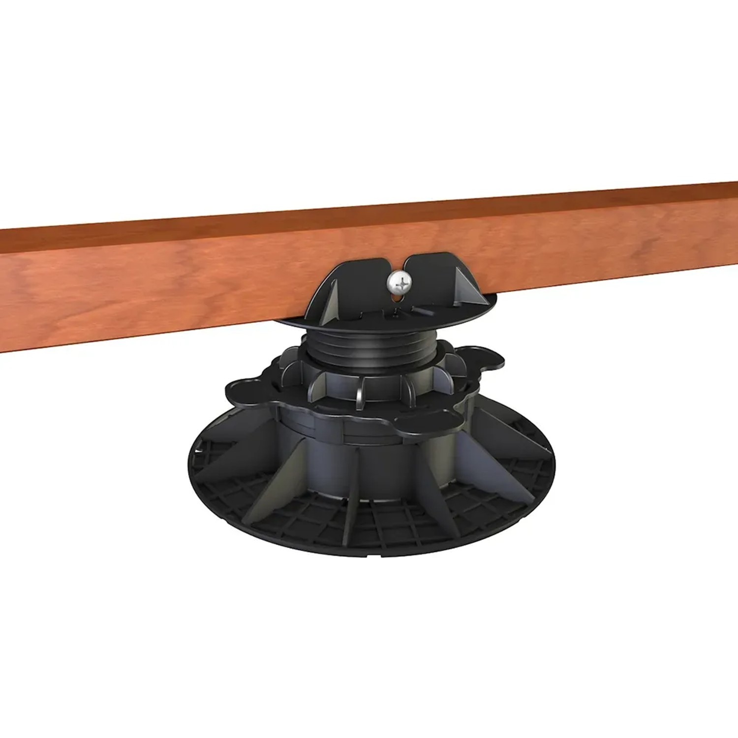 Verstellbares GS Terrassen Stelzlager (19-27 mm) mit Balkenaufnahme für Terrassendielen.