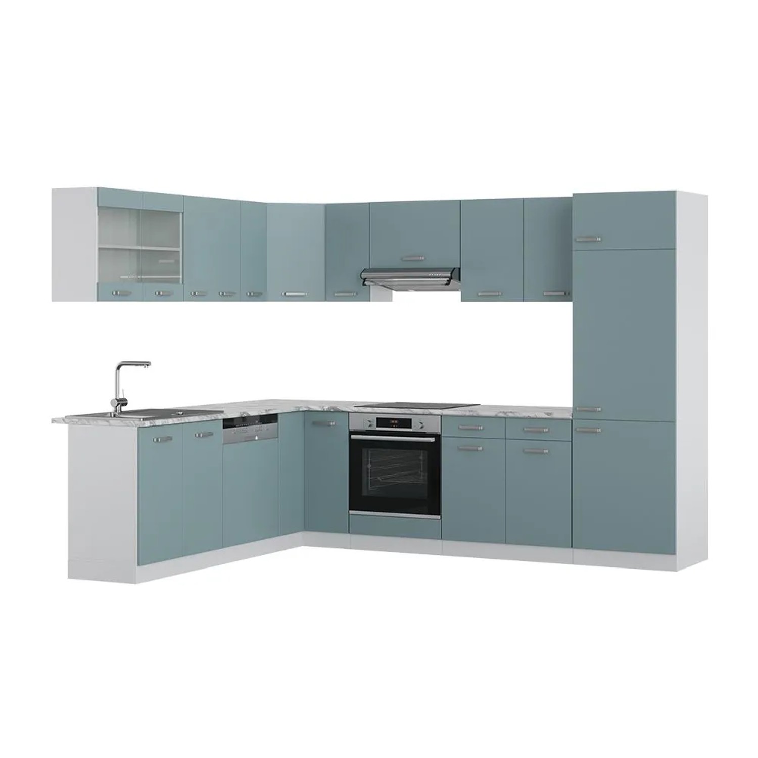 Vicco Eckküche R-Line Blau-Grau/Weiß 287 x 82 ohne Arbeitsplatte