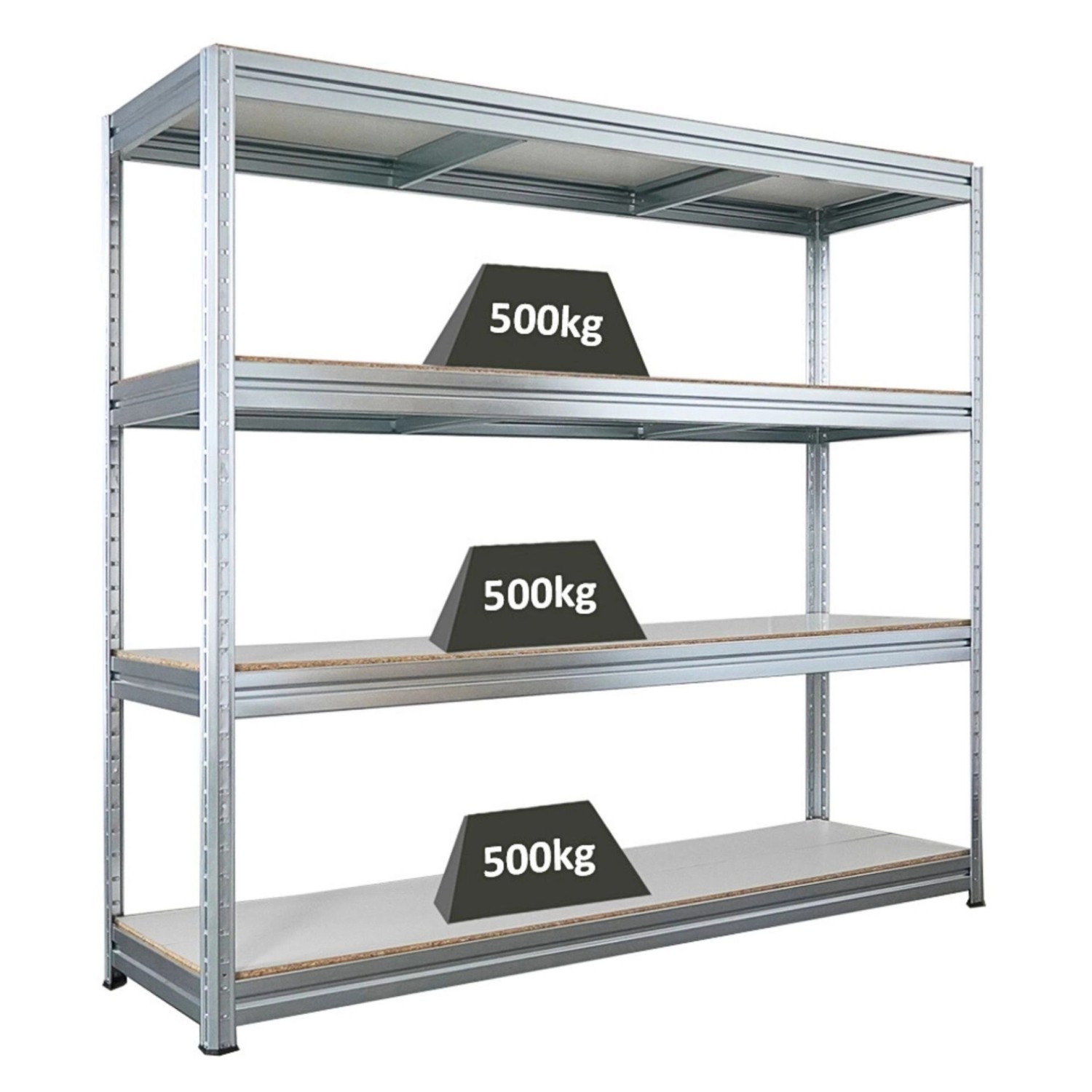 PROREGAL Schwerlastregal Dino HxBxT 180x200x60cm 4 Melamin-Ebenen 16mm Fachlast 500kg Verzinkt