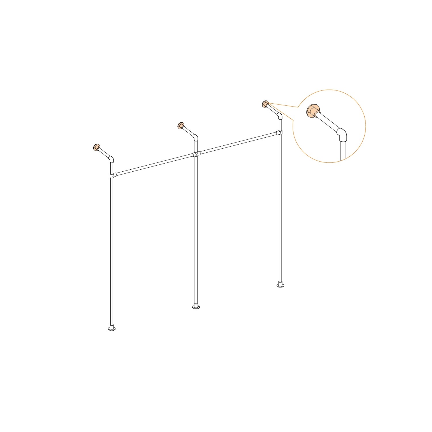 Silberne Fußplatte für Stahlrohr (Ø 2,7 cm) als Teil eines DIY Möbelbaus.