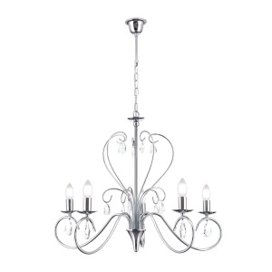 Kristall-Kronleuchter Alessia, Chrom, 5xE14, 68x58cm. Elegante Lampe für festliche Beleuchtung im Wohnbereich.