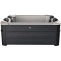 MSpa Frame Whirlpool Oslo mit Hydromassage, Aussenansicht mit grauer Holzverkleidung und Kopfstützen.