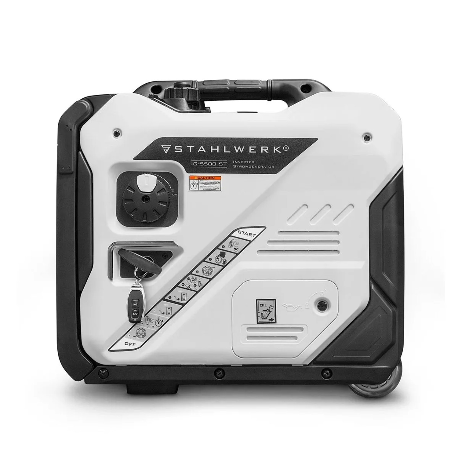 STAHLWERK IG 5500 ST Inverter Stromgenerator, weiß-schwarz, tragbar mit Rädern und Griff für mobile Stromversorgung.