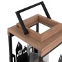 Holzlaterne 22cm mit Stadt Muster und Kerzenständer, Holz/Metall Laterne mit Henkel