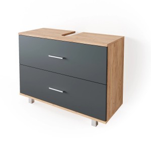 Vicco Waschbeckenunterschrank Ilias, Eiche/Anthrazit, 80 cm breit, mit zwei Schubladen.