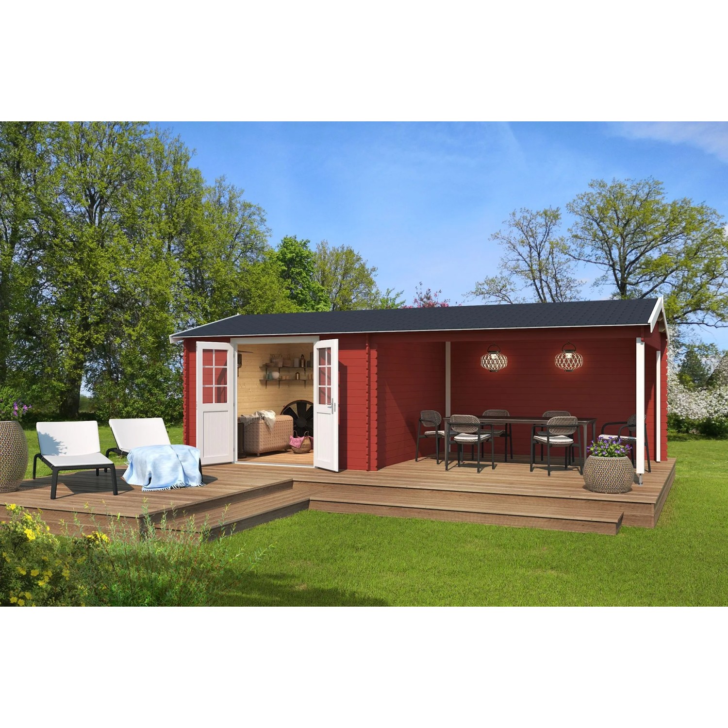 Lasita Holz-Gartenhaus Amarillo Satteldach Schwedenrot Lasiert 710 cm x 330 cm
