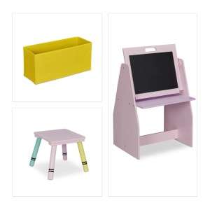 Relaxdays Kinderregal mit Tafel MDF Kiefernholz Polyester Rosa Türkis Gelb Lila 84 cm x 52 cm x 45 cm
