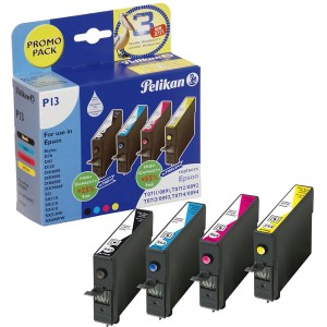 Pelikan P13 Tintenpatronen PromoPack für Epson Drucker, Set mit Schwarz, Cyan, Magenta, Gelb.